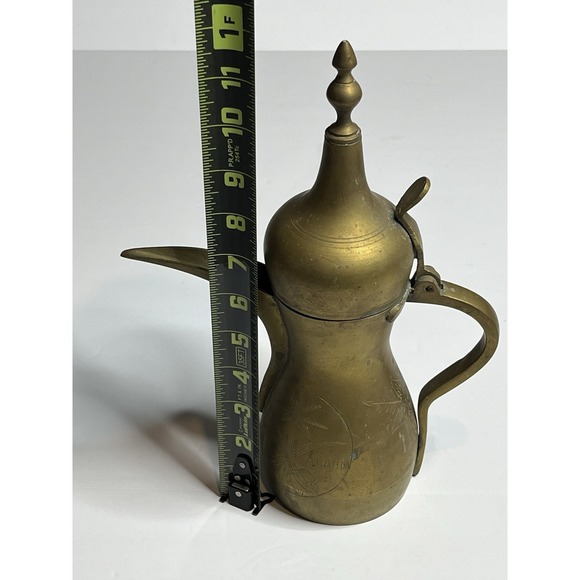 Vintage Middle Eastern Brass Dallah Coffee Tea Pot 12" Tall - Picture 8 of 10